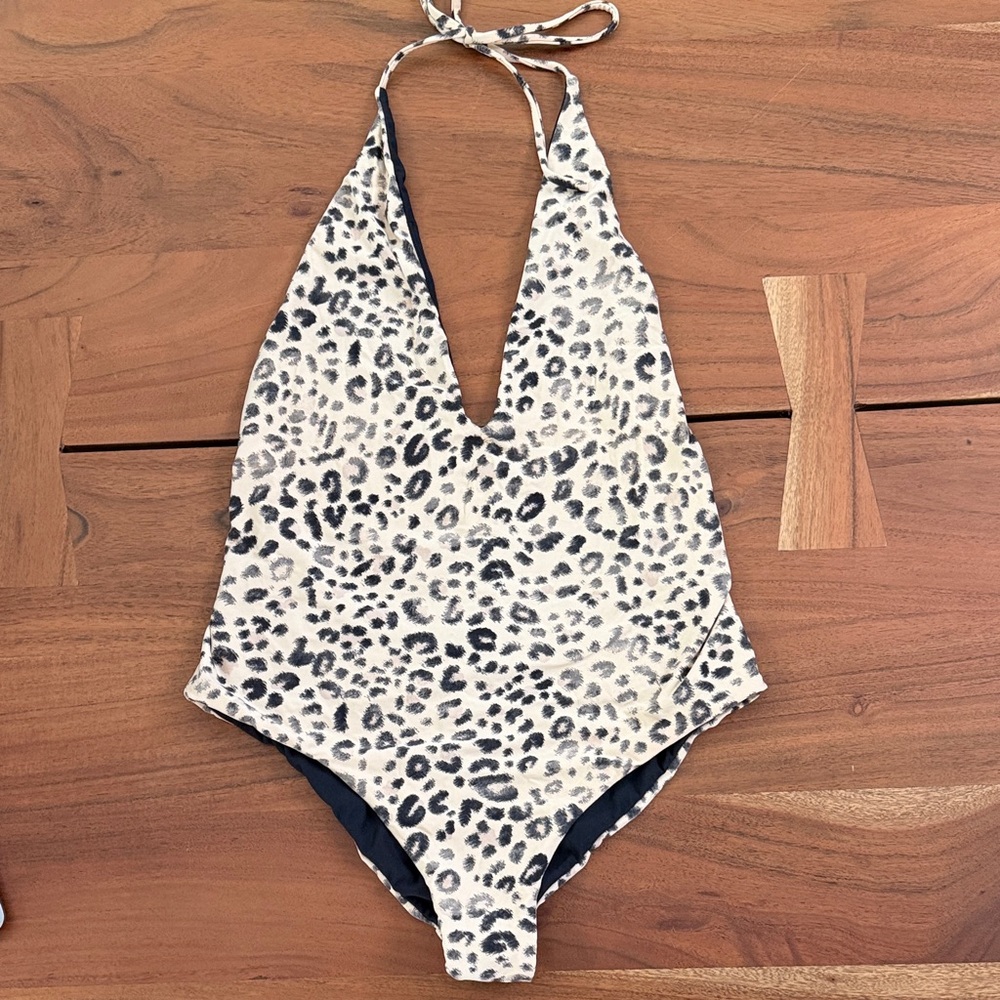 Billabong Tan & Black Leopard Halter One-Piece Swimsuit